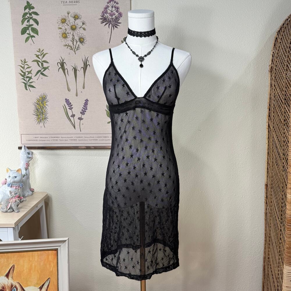Sheer Mesh Star Babydoll Slip Dress Lingerie Sexy Indie Sleaze Celestial Goth M